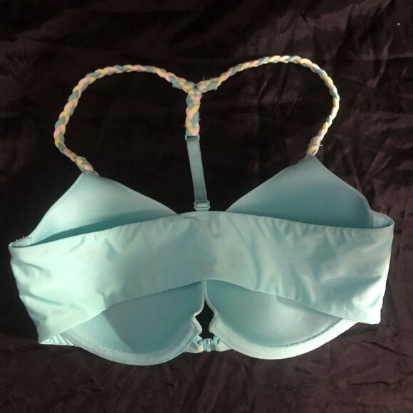 Victoria Secret Razorback Demi Bra 32D Aqua Front Close Braided Strap Underwire - Picture 2 of 6